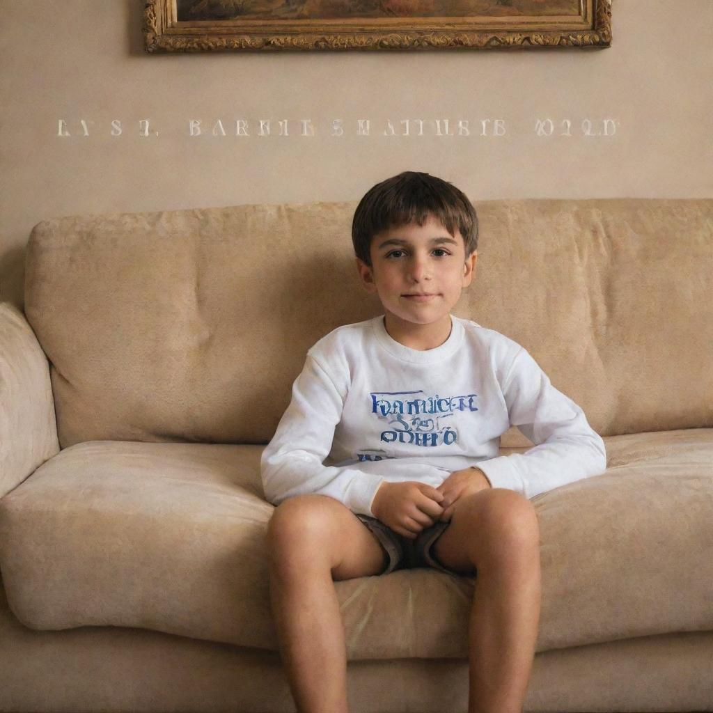 A young boy comfortably sitting on a luxurious, plush sofa. In the background, 'Baresh World' is tastefully written.