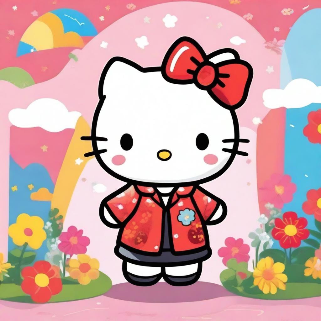 A cute and adorable Hello Kitty character wearing a stylish jacket