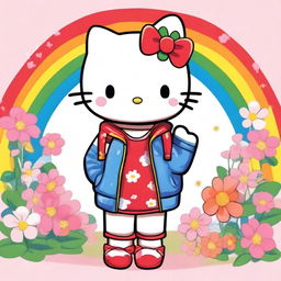 A cute and adorable Hello Kitty character wearing a stylish jacket