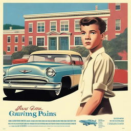 A movie poster for 'Growing Pains,' set in 1955