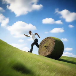 Create an image of a person or object rolling down a hill