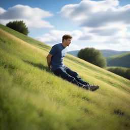 Create an image of a person or object rolling down a hill