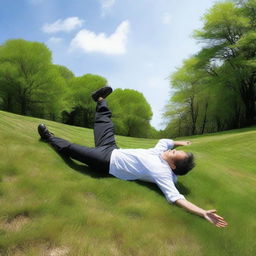 Create an image of a person or object rolling down a hill