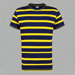 A navy blue t-shirt with yellow stripes
