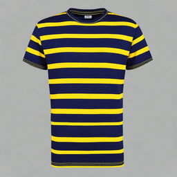 A navy blue t-shirt with yellow stripes