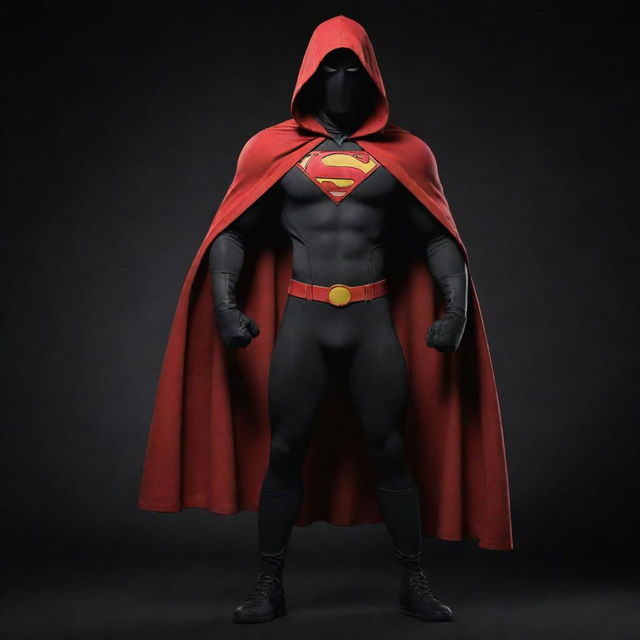 Full body image of a Disney animated superhero wearing a hood, with a cloth bag slung on one shoulder, placed against a dark, black-themed backdrop.