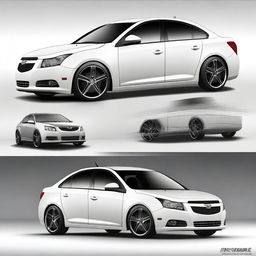 The customized 2013 Chevrolet Cruze features a striking black and white color scheme, enhancing its sporty appearance