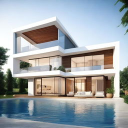 Create a futuristic two-story building in Ghana with sleek lines and geometric shapes