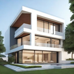 Create a futuristic two-story building in Ghana with sleek lines and geometric shapes