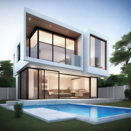 Create a futuristic two-story building in Ghana with sleek lines and geometric shapes