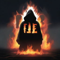 A dark hooded figure, removing a mask with the face not shown, stands in front of the word 'FOE' written in big bold fire letters