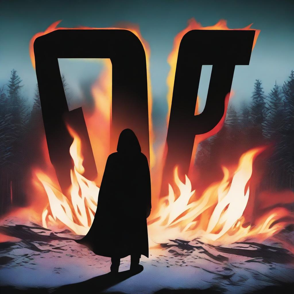 A dark hooded figure, removing a ski mask halfway with the face not shown, stands in front of the word 'FOE' written in big bold fire letters