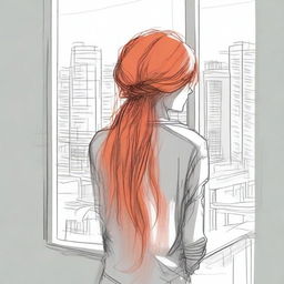 A sketched image of a girl with fiery hair cascading down her back