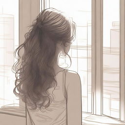 A detailed sketched image of a girl with beautiful hair cascading down her back