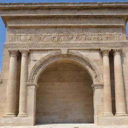 A fusion of a tympanum, a central architectural feature on a greek temple, and a musical instrument, beautifully woven into a coherent and intriguing structure.