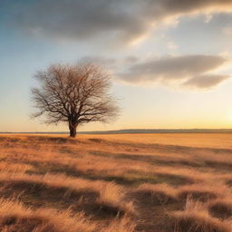 A single, lonely tree standing in the middle of a vast, open field