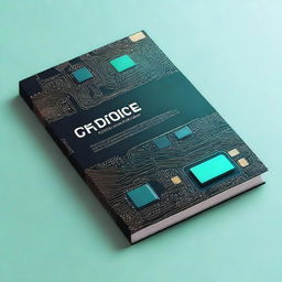 Create a book cover related to electronics, featuring modern and sleek design elements such as circuit boards, microchips, and digital patterns