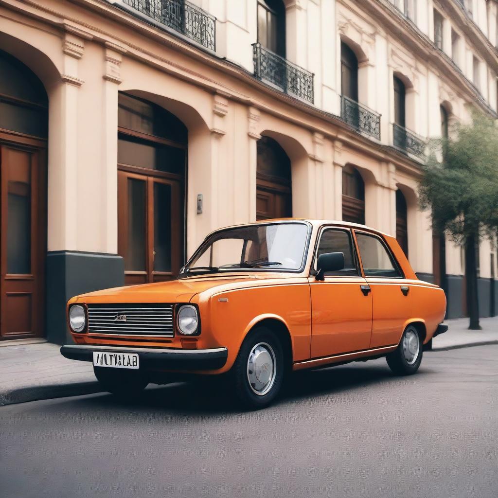 A detailed image of a classic Lada car parked on a street