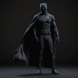 Disney-style animated, full body image of an unmasked vigilante with a cloth bag on one shoulder, set against a dark, black-themed backdrop.