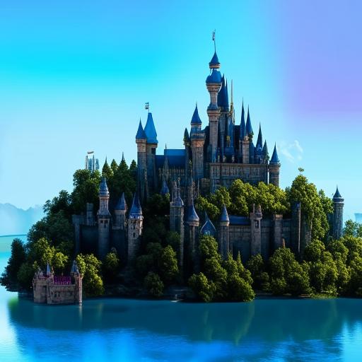 A grand castle situated on a floating island amidst the clear blue sky