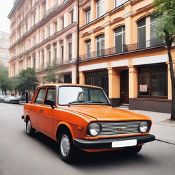 A detailed image of a classic Lada car parked on a street