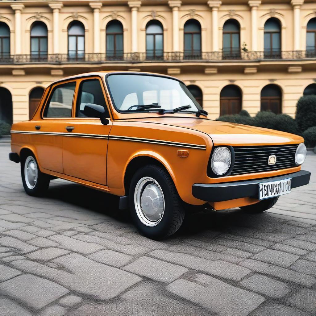 A detailed image of a classic Lada car parked on a street