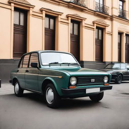 A detailed image of a classic Lada car parked on a street