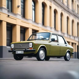 A detailed image of a classic Lada car parked on a street