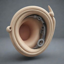 An ear tympanum, the inner part of a human ear, seamlessly combined with a musical instrument creating a unique and artistic representation of sound and hearing.