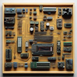 Create an image of analog electronics taken from above