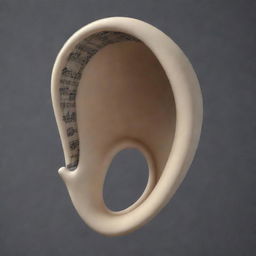 An ear tympanum, the inner part of a human ear, seamlessly combined with a musical instrument creating a unique and artistic representation of sound and hearing.