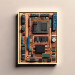 Create a book cover featuring an image of analog electronics taken from above