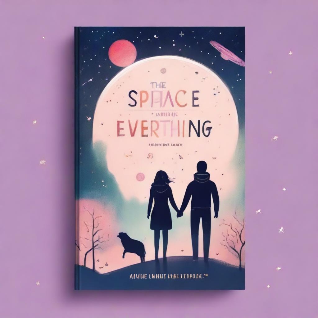 Design a cute and curious book cover for a romance novel titled 'The Space Between Us and Everything'