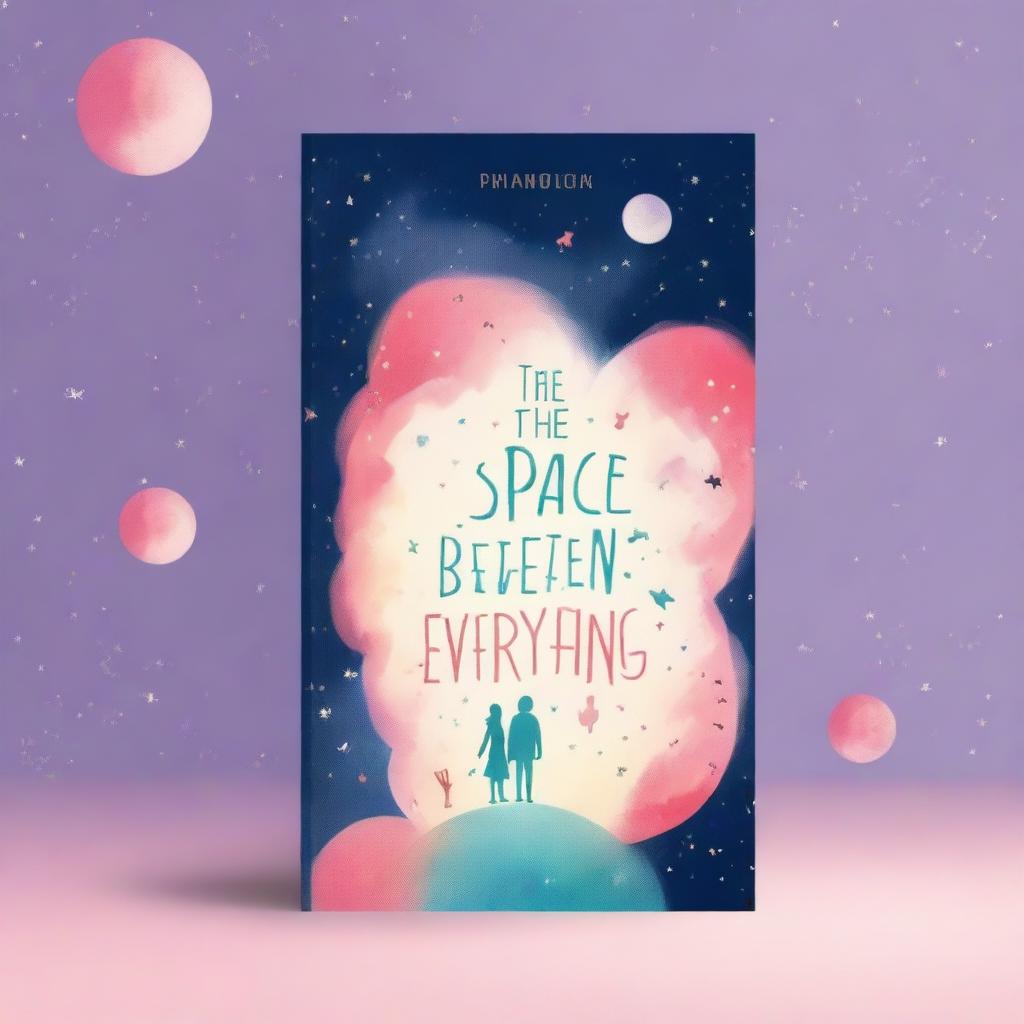 Design a cute and curious book cover for a romance novel titled 'The Space Between Us and Everything'