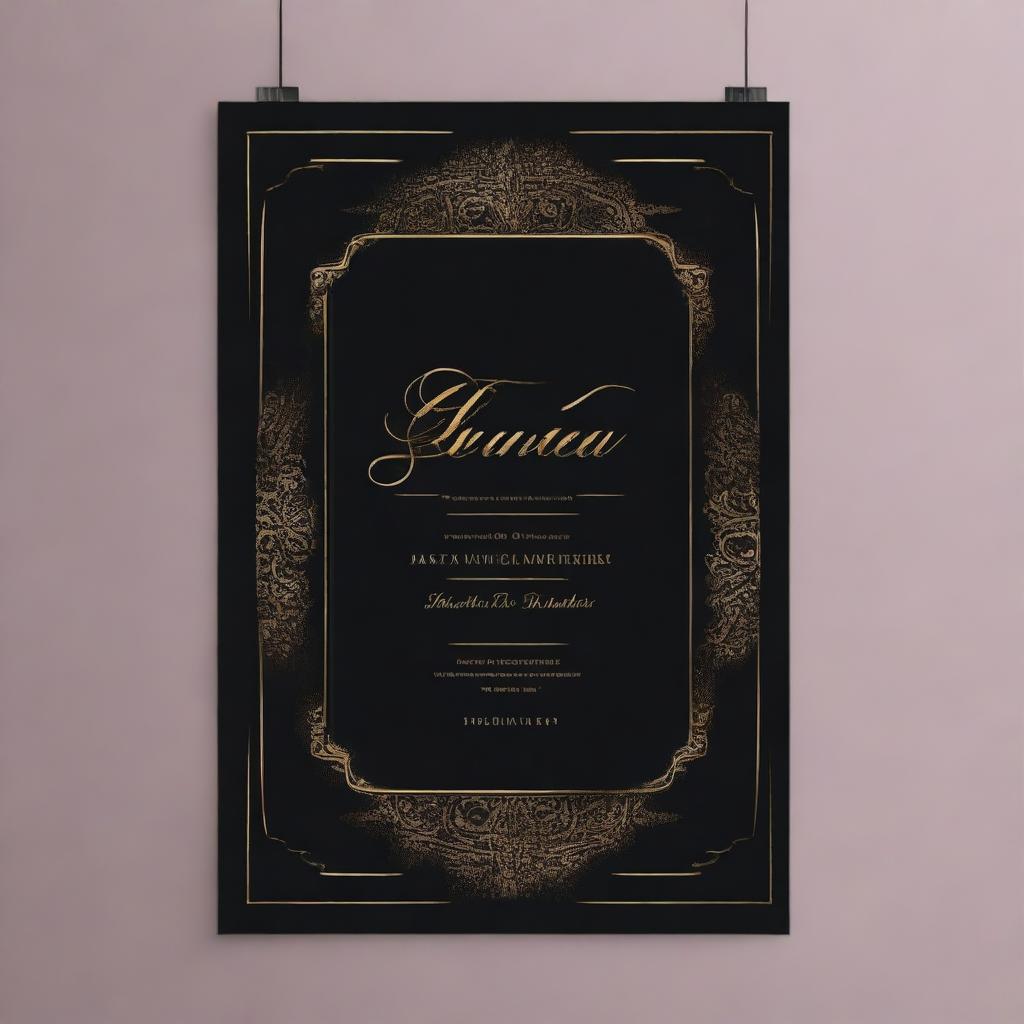 A gala dinner poster featuring elegant typography, a luxurious color palette with gold and black accents, and sophisticated imagery of a lavishly set dining table