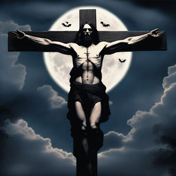 Create an image of Vampire Jesus on the cross