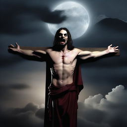 Create an image of Vampire Jesus on the cross