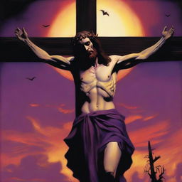 A dramatic sunset overview featuring a vampire Jesus on the cross