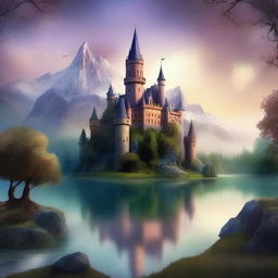 A captivating book cover featuring an enchanting fantasy landscape with a majestic castle in the background