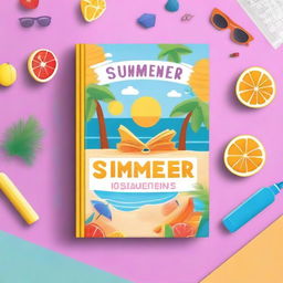 Create an image featuring a book cover with the title 'Summer Vacation Assignments'