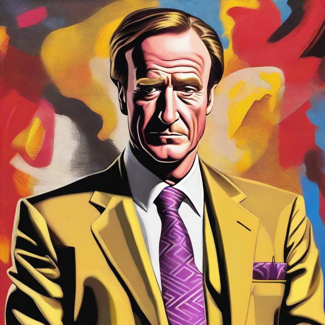 A highly detailed and stylized painting of Saul Goodman, the iconic lawyer from the TV series Breaking Bad and Better Call Saul