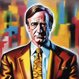 A highly detailed and stylized painting of Saul Goodman, the iconic lawyer from the TV series Breaking Bad and Better Call Saul