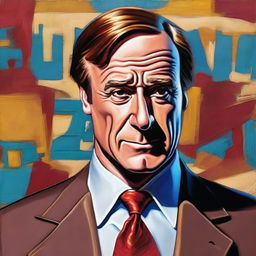 A highly detailed and stylized painting of Saul Goodman, the iconic lawyer from the TV series Breaking Bad and Better Call Saul