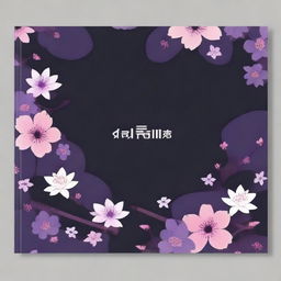 Create a book cover featuring dark colors, a katana, and Sakurasou flowers