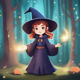 A young witch named Lui casting a spell in a magical forest