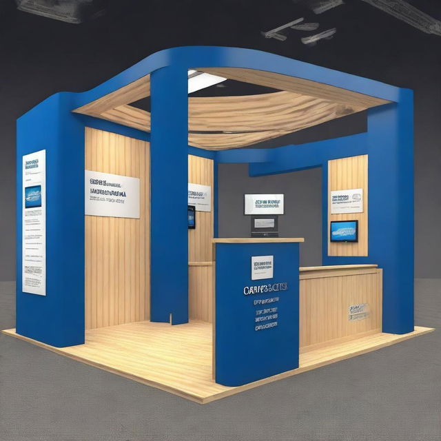 Design a booth for a specialized conference in machinery and construction, for a company whose corporate color is blue