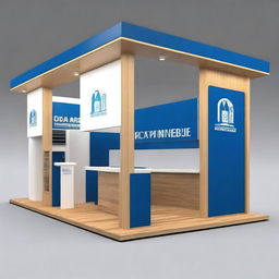 Design a booth for a specialized conference in machinery and construction, for a company whose corporate color is blue