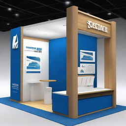 Design a booth for a specialized conference in machinery and construction, for a company whose corporate color is blue