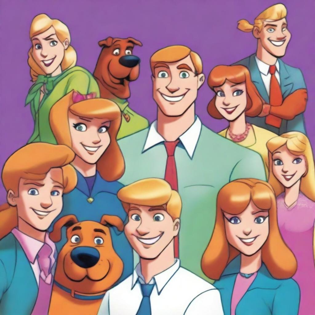 Illustration art for a book cover featuring all characters of Mystery Inc