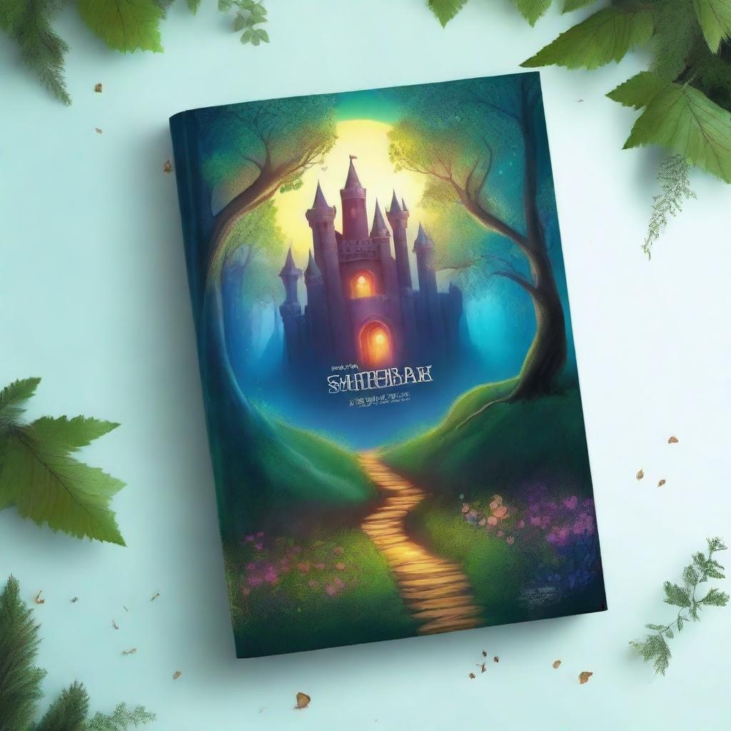 Create a captivating book cover featuring an enchanted forest with a mysterious glowing path leading to an ancient castle